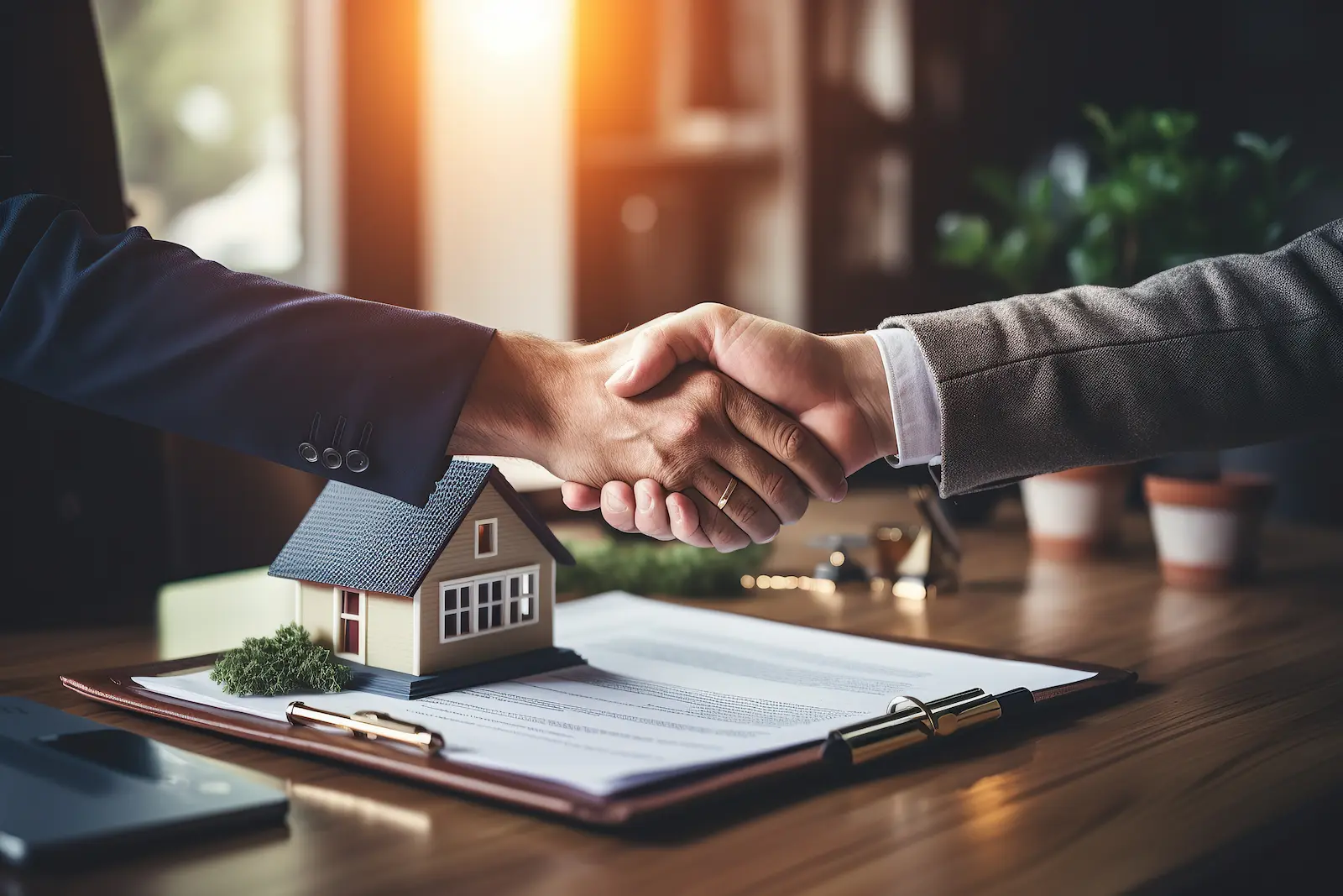 photo of people shaking hands with home